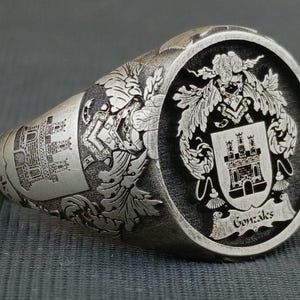 Anillo de sello con escudo de armas familiar personalizado, anillo de escudo de armas personalizado, anillo personalizado, anillo de sello con letra, regalo de Navidad