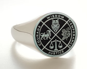 Stoic Rings,Justice Wisdom Temperance Courage Ring, Justice Wisdom Ring ,Custom stoic necklace,Cardinal Virtues Necklace,Wisdom Necklace