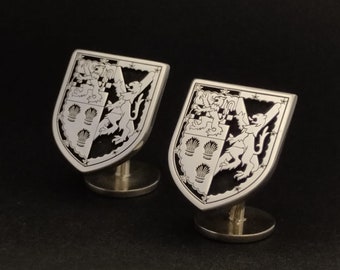 Personalized Family Coat of Arms Cufflinks for Groomsmen Gift Wedding Cufflinks, Custom Engraved Halloween and Christmas Gift for Him