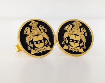 Personalized Gold Cufflink with Family Crest, Custom Own Logo groomsmen gifts, Special Gift for Him Active Restock requests