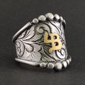 Cigar Band Ring, Brand Ring, Engraved Scrollwork, Cattle Brand, Cowgirl, Western Jewelry, Livestock Brand, Silver Ring, Copper, Ranch Brand