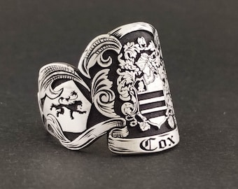 Personalized Jewelry, Family Crest Rings, Christmas Gift, seal ring,Signet Silver Ring, Signet Ring