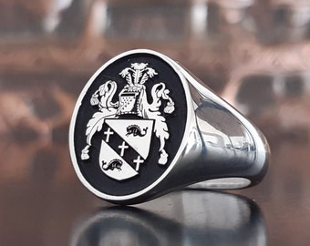 Family Crest Rings,Coat Of Arms, Silver Ring,Personalized Ring, 925K