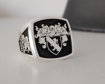 Custom Sterling Silver Coat of Arms Ring - Family Crest Signet