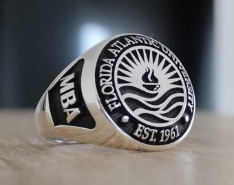 Custom Sterling Silver College Ring, University Graduation Gift