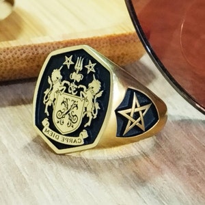 Custom Engraved Signet Ring Sterling Silver, Personalized Family Crest 24K Gold Ring, Gold Filled Chunky and Dainty Bridesmaid Rings Vintage
