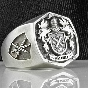 Family Crest & Coat Of Arms Signet Ring, Custom Silver Rings For Men, Heraldic Wappen Ring 925k Unique Pinky Ring Wax Seal Ring Mens Jewelry