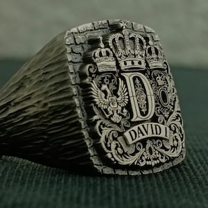 Anillo con sello de escudo de armas familiar hecho a medida, anillo con escudo de armas personalizado, anillo personalizado, anillo con sello de letra, regalo de Navidad