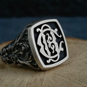 Anello monogramma personalizzato per uomo – Anello con iniziali personalizzate – Regalo perfetto per marito, fidanzato o sé stessi – Anello con sigillo monogramma oro/argento