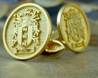 Personalized Coat of Arm Cuff links with  gold,Custom Engraved Traditional Family Crest Cufflink
