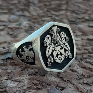 Coat of Arms Ring, Family Crest Rings, Custom Signet Ring,Silver Ring