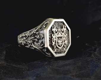 Anillo de sello de escudo de armas de familia hecho a medida, anillo de escudo de armas personalizado, anillo personalizado, anillo de sello de letras