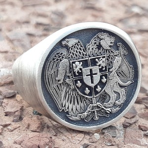 Family Crest Ring,Black Oxidizing,Graduation Gift,Matte Silver Ring