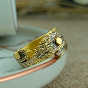 14K Rustic Solid Gold Ring – Handmade Organic Texture Band – Minimalist Unisex Gold Jewelry for Men & Women