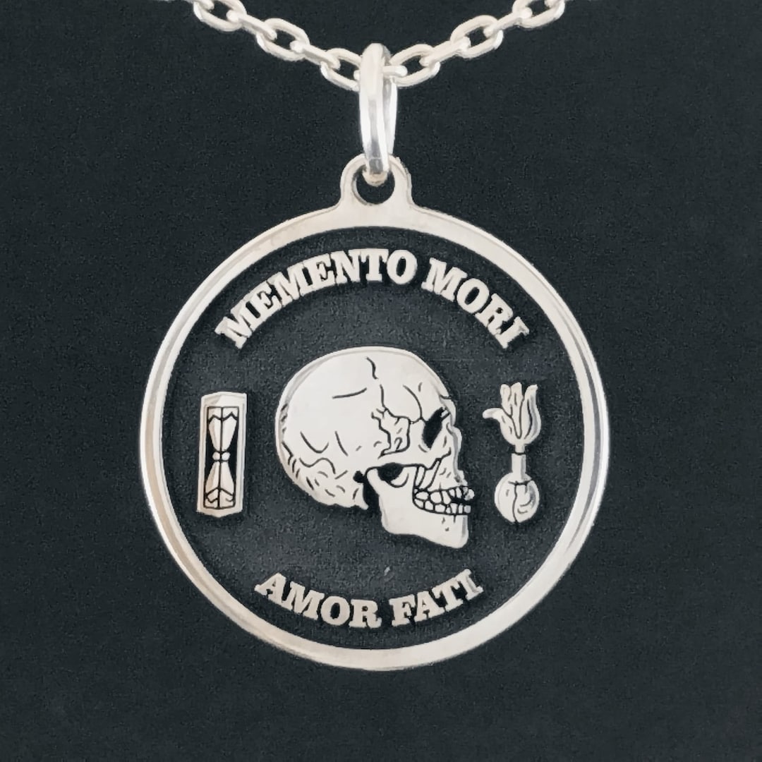 Personalized Memento Mori Sterling Silver Pendant: Amor Fati Skull Coin ...
