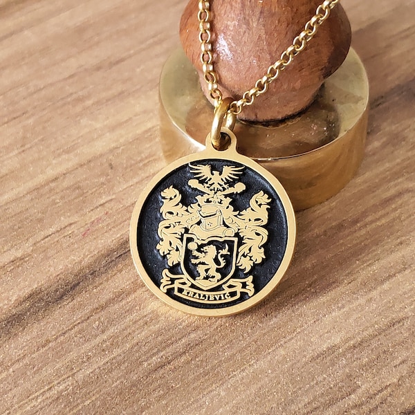 Silver Necklace,Family Crest Necklace,Round Necklace