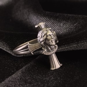 Jesus Cross Men&#39;s Ring, Christian Jewelry, Messiah Silver Rings, 925K Catholic Christ Custom Ring, Religious Mens Gifts,  Faith Over Fear
