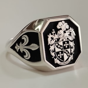 Custom Sterling Silver Coat of Arms Ring - Family Crest Signet