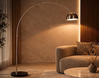 Arc Floor Lamp, Modern Arched Floor Lamp with Marble Base, Standing Floor Light for Living Room, Corner Reading Lamp