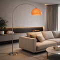 Arc Floor Lamp Orange Shade, Mid Century Modern Floor Lamp, Curved Standing Lamp for Living Room Decor, Retro Arc Lamp