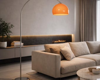 Lámpara de pie arqueada con pantalla naranja, lámpara de pie moderna de mediados de siglo, lámpara de pie curva para la decoración de la sala de estar, lámpara de arco retro