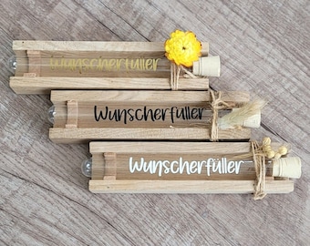 Wish fulfiller can be personalized in a test tube with a wooden frame