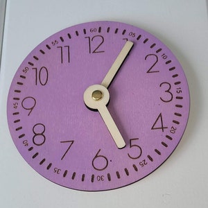 Handmade wooden learning clock learn the time in a playful way Lavendel