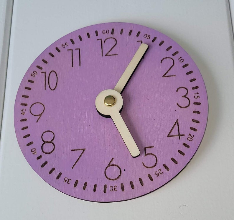 Handmade wooden learning clock learn the time in a playful way Lavendel