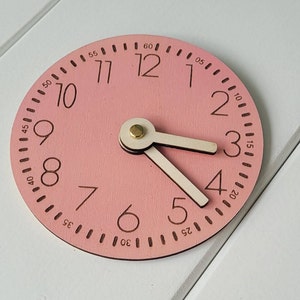 Handmade wooden learning clock learn the time in a playful way Pink