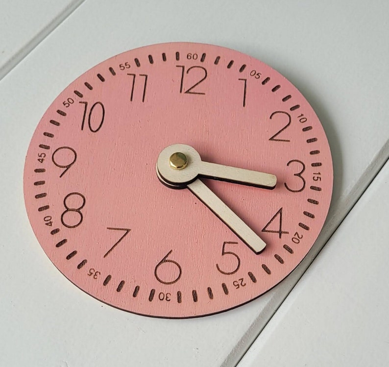 Handmade wooden learning clock learn the time in a playful way Pink