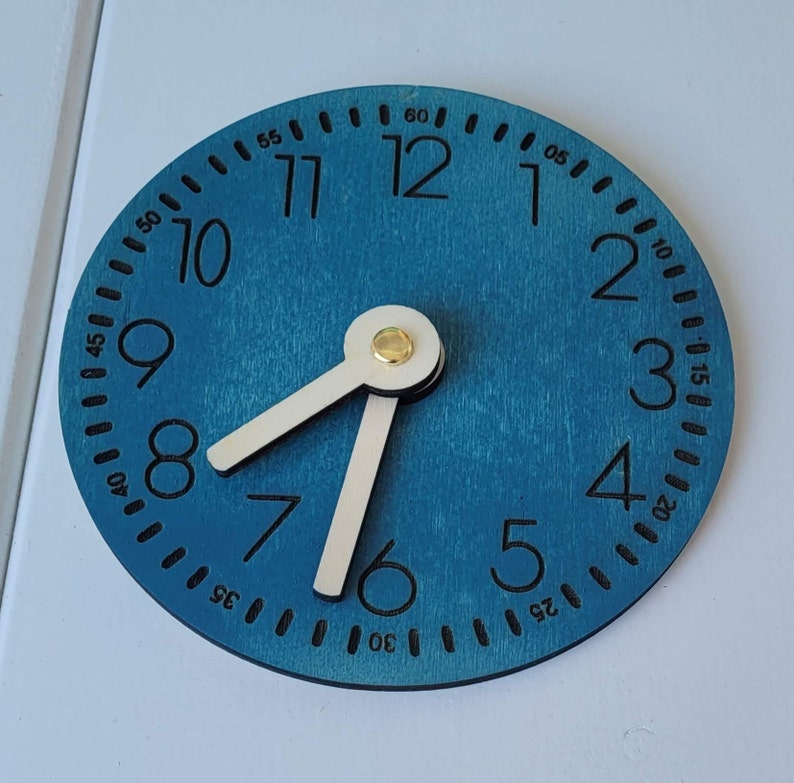 Handmade wooden learning clock learn the time in a playful way Himmelblau