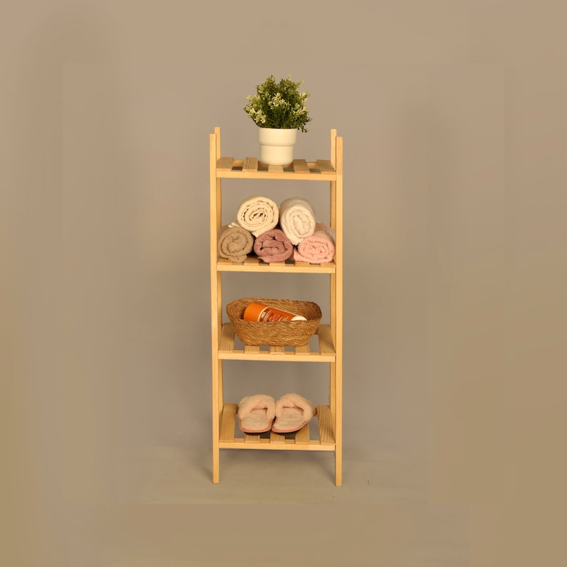 4 Tiers Wooden Bathroom Storage Shelves Standing Storage for Living
