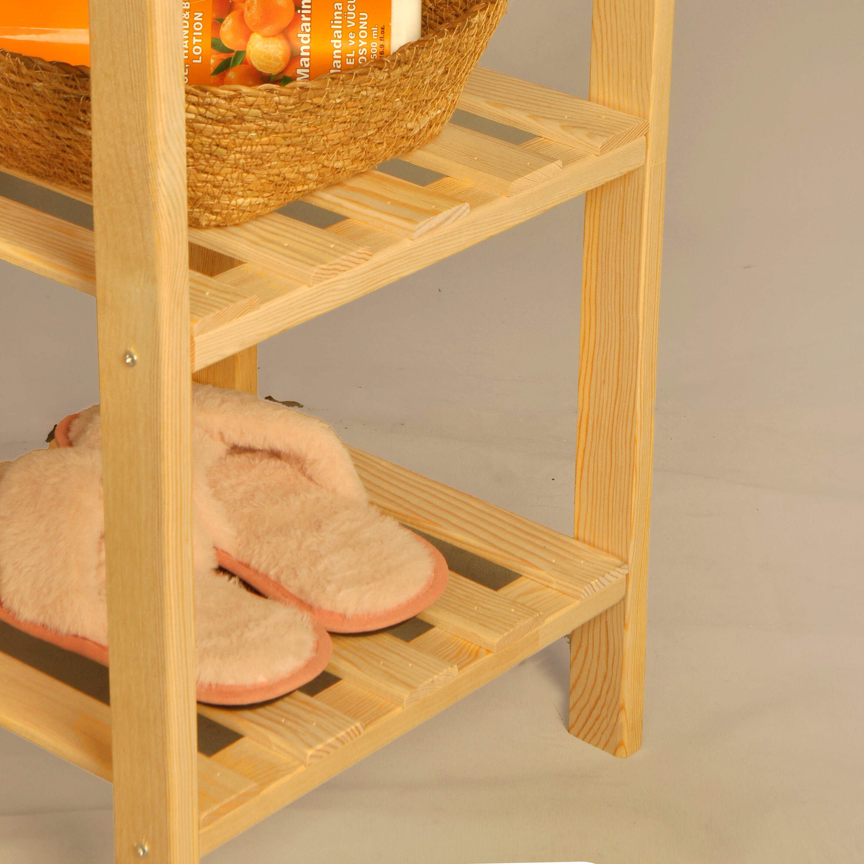 4 Tiers Wooden Bathroom Storage Shelves Standing Storage for Living