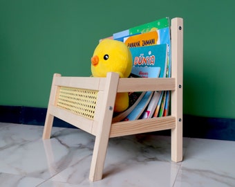 Libreria Montessori in Rattan / Libreria per bambini in legno / Deposito libri per camerette / Scaffali per bambini / Libreria per l'organizzazione della cameretta dei bambini