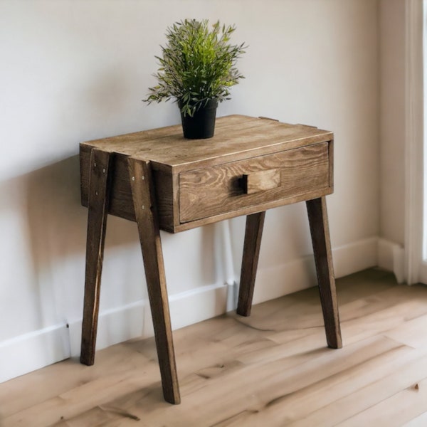 Minimalist Wood Bedside Table with Shelf | Mid Century Nightstand with Drawer | Nightstand Organizer | Handmade Bedroom Furniture