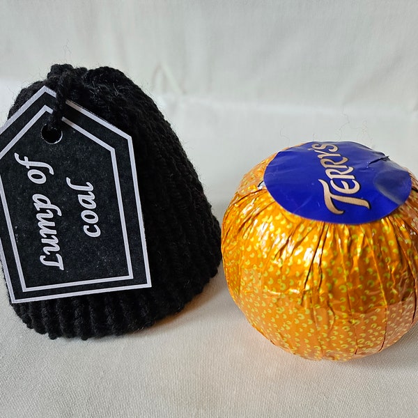 Lump of coal christmas chocolate orange covers - hand knitted - stocking fillers - joke present