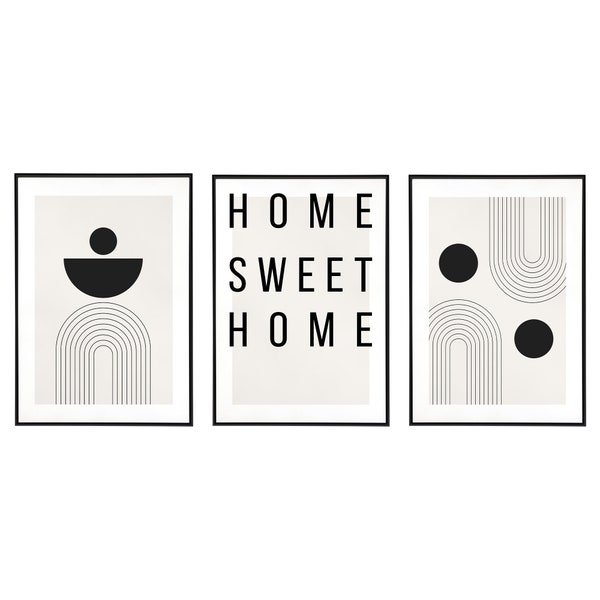 Poster Sweet Home Abstrakt beige DIGITAL | 3er Bilder Set für Zuhause | Wohnzimmer Schlafzimmer Flur Büro | Posterset Geschenk | JPG Dateien