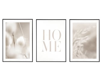 Poster Set Home in beige DIGITAL | 3er Bilder Set für Zuhause | Wohnzimmer Schlafzimmer Büro | Posterset Geschenk | JPG Dateien