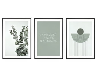 Poster Set Zuhause in grün Eucalyptus DIGITAL | 3er Bilder Set für Zuhause | Wohnzimmer Schlafzimmer Büro | Posterset Geschenk | JPG Dateien