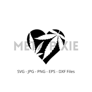 ウィード マリファナ ガンジャ ハート - SVG - PNG - JPG - デジタル ダウンロード - カット ファイル