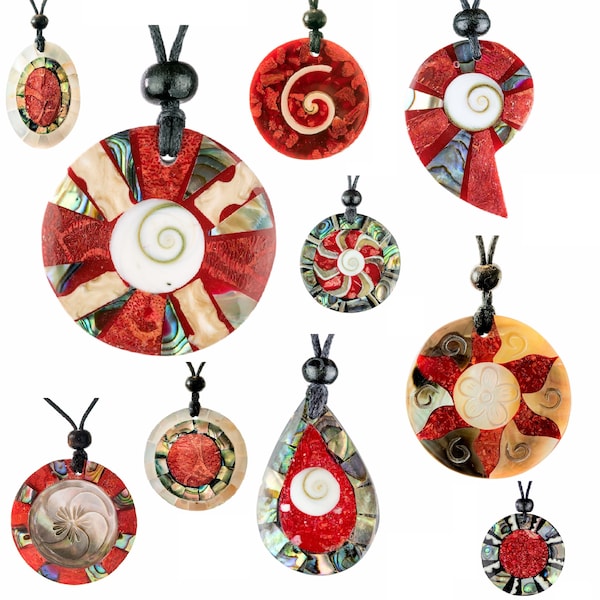 Muschelketten, Red Coral, Shiva Eye, Rund, Oval, Drop, Nautilus