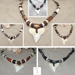 Haizahnkette mit echtem Haizahn Shark Tooth Necklace Halskette Surferkette Surferstyle surfen / n 189-(*)