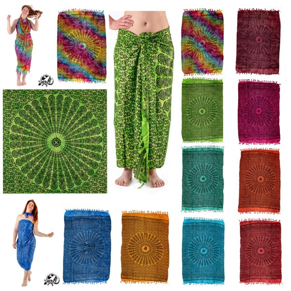 Pareo + GRATIS Sarongschnalle und Anleitung für Wickeltechnicken, Sarong, Wickeltuch, Sari, Wickelrock (SA 401--)