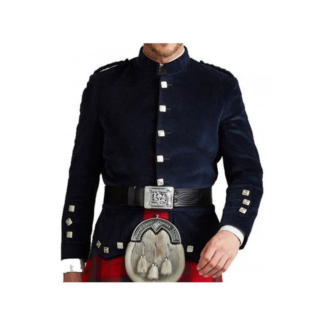 Scottish Kenmore Doublet Kilt Jacket Handmade Navy Blue Velvet