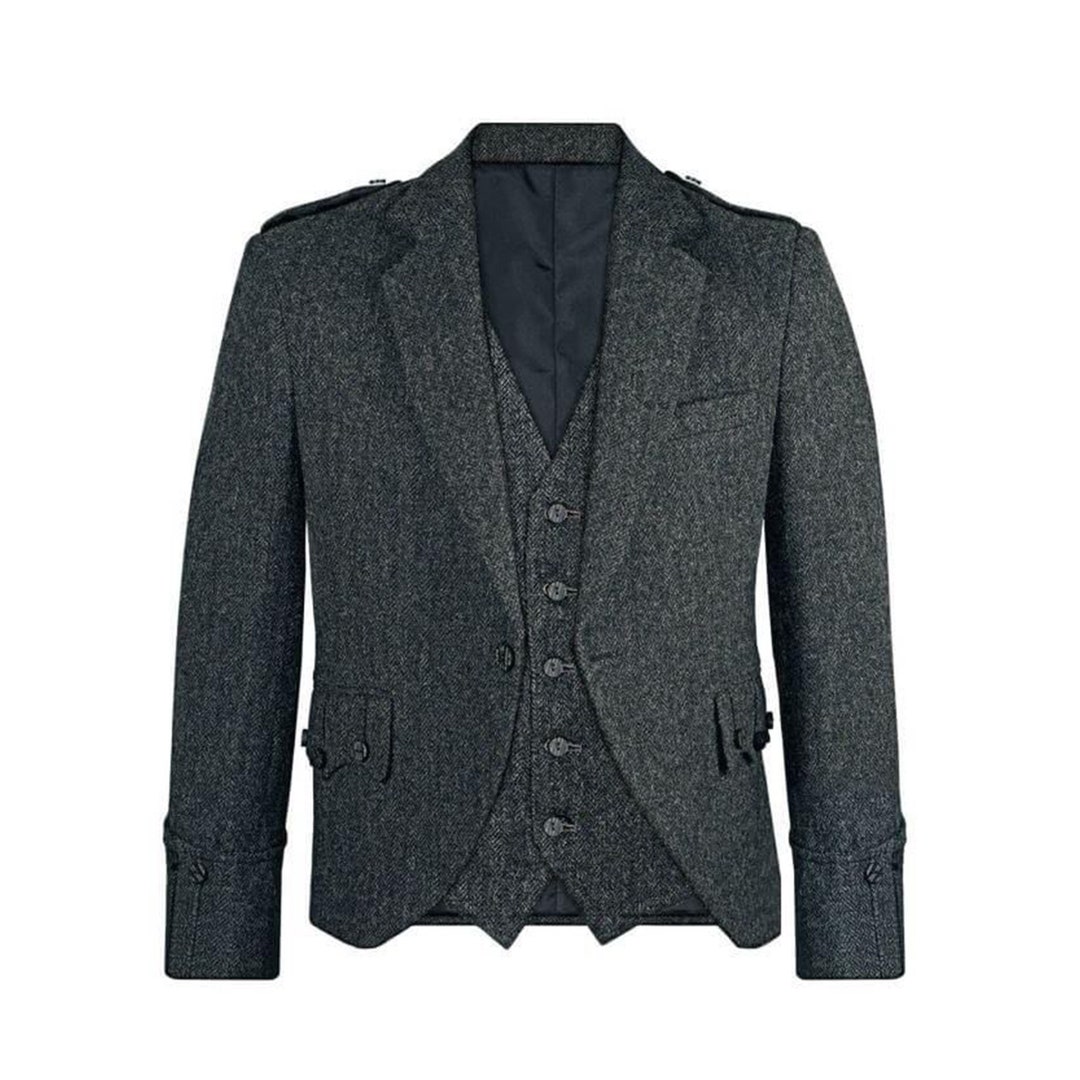 Scottish Mens Grey/charcoal Gray Tweed Wool Argyle Kilt Jacket With ...