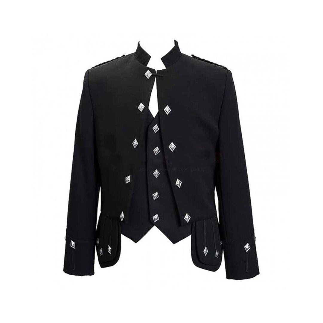 Men's Scottish Black Doublet Kilt Jacket With Vest Handmade Sheriffmuir ...