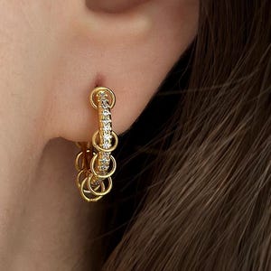 18K gold plated hoop earrings with zircon, minimalist hoop earrings, trendy unique earrings, everyday earrings, gift for her, birthday gift