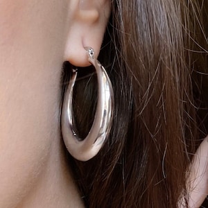 Chunky hoop earrings with 925 silver plated, Chunky Hoop, Vintage half moon earrings, Massive trendy earring, Large hollow earrings, Cercles