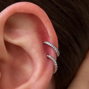 Petite boucle d'oreille en argent, créole minimaliste avec zircone, créoles petites plaquées argent S925, clip sans perçage, piercing