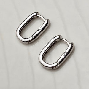Orecchini a cerchio rettangolari in argento sterling 925, orecchini minimal, orecchini a cerchio ovali quadrati, orecchini a cerchio a forma di U per tutti i giorni, Y2K, regalo per lei, mamma